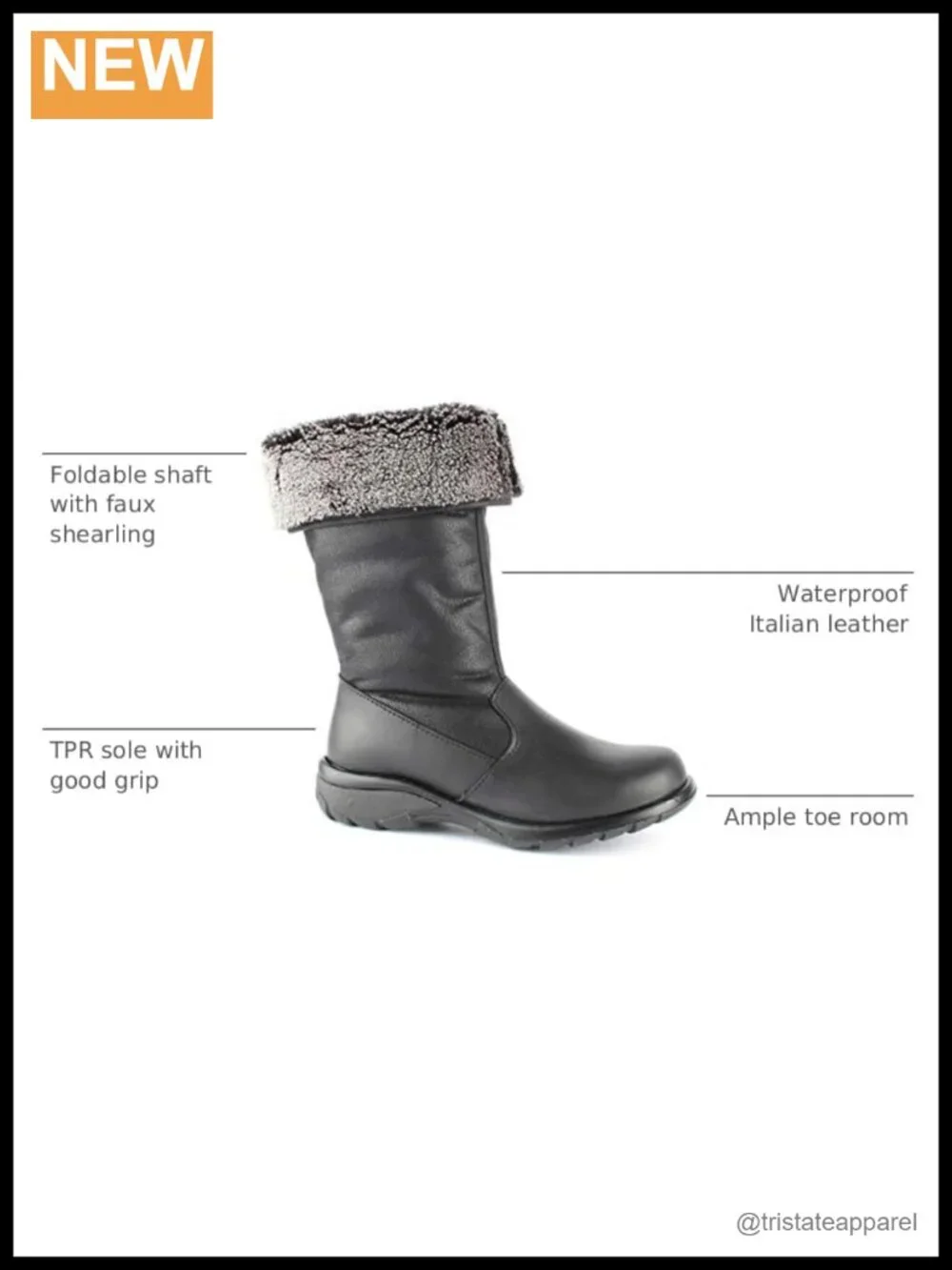 Waterproof Italian Leather Mid-Calf Boots with Faux Shearling